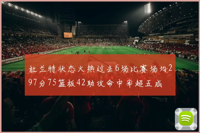 杜兰特状态火热过去6场比赛场均297分75篮板42助攻命中率超五成
